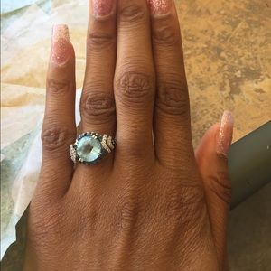 Miadora Silver Blue Topaz and 1/8ct Diamond Ring